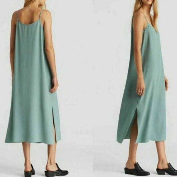 Eileen Fisher Dresses & Skirts - NEW Eileen Fisher Slip Dress Small Green Elm Tencel Viscose Crepe Midi Relaxed